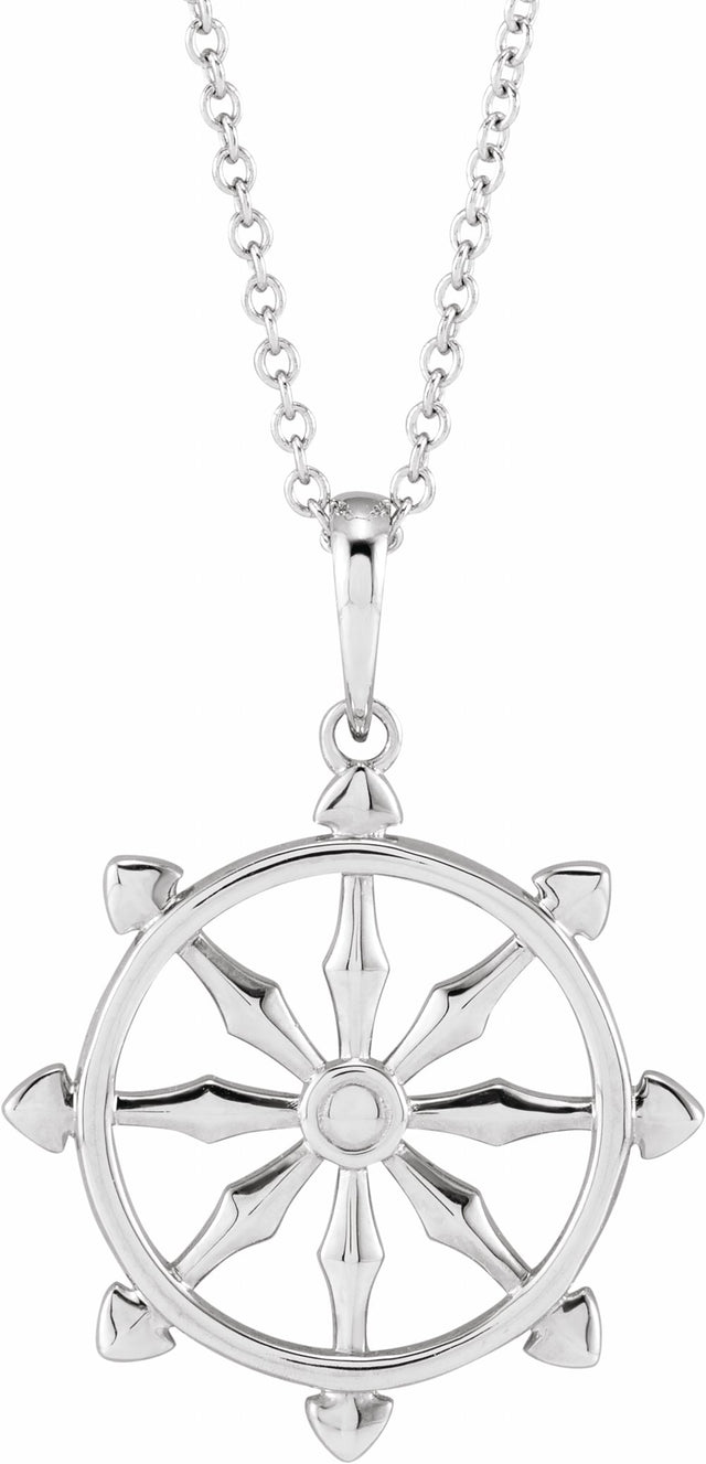 Sterling Silver Dharmachakra Wheel 16-18" Necklace