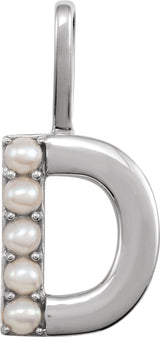 14K White Cultured White Freshwater Pearl Initial D Charm/Pendant