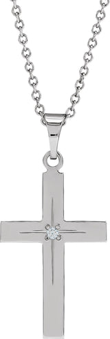 14K White .01 CT Natural Diamond Cross 18" Necklace