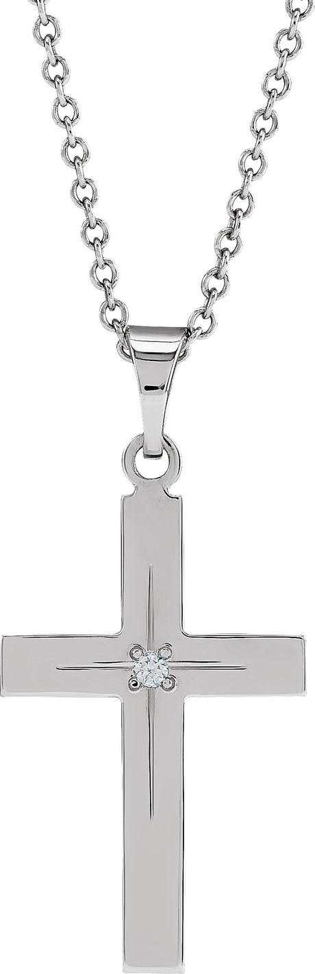14K White .01 CT Natural Diamond Cross 18" Necklace