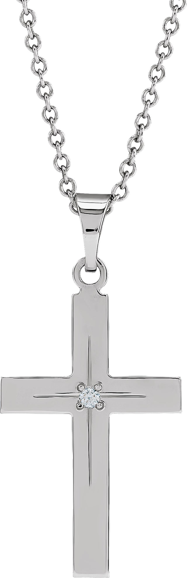 14K White .01 CT Natural Diamond Cross 18" Necklace