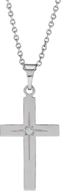 14K White .01 CT Natural Diamond Cross 18" Necklace
