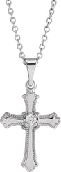 14K White .06 CT Natural Diamond Cross 18" Necklace 