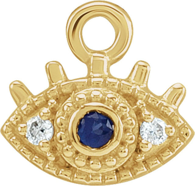 14K Yellow Petite Pavé™ Natural Blue Sapphire & .01 CTW Natural Diamond Evil Eye Dangle