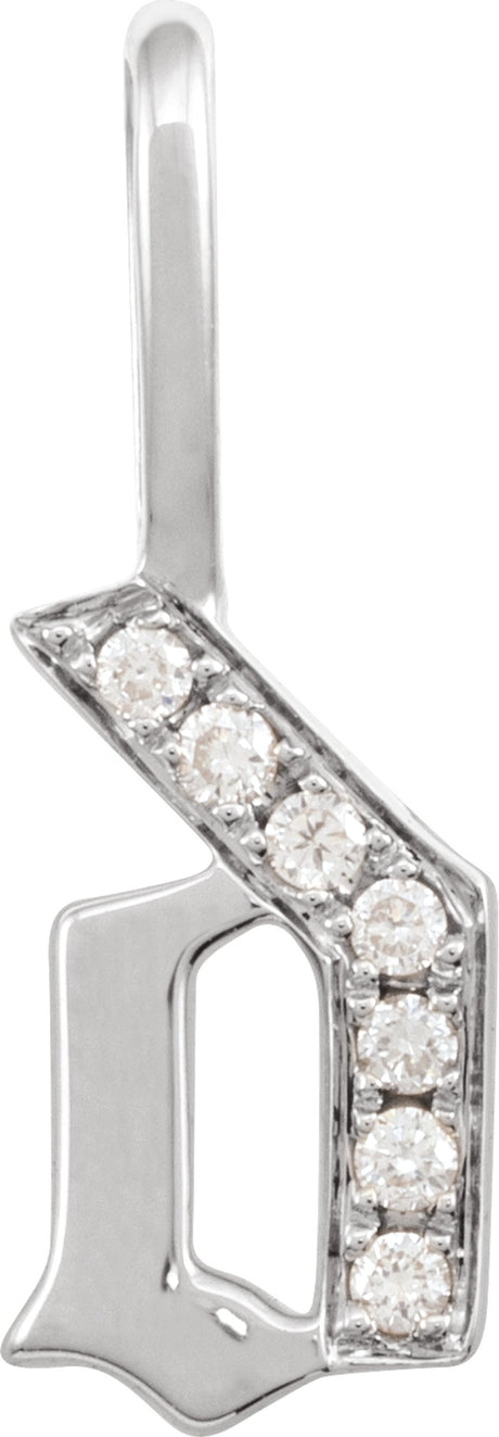 14K White .05 CTW Natural Diamond Gothic Initial D Charm/Pendant