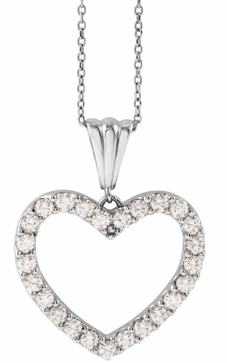 14K White 1 CTW Natural Diamond Heart 18" Necklace