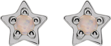 14K White Gold Natural White Opal Petite Star Earrings