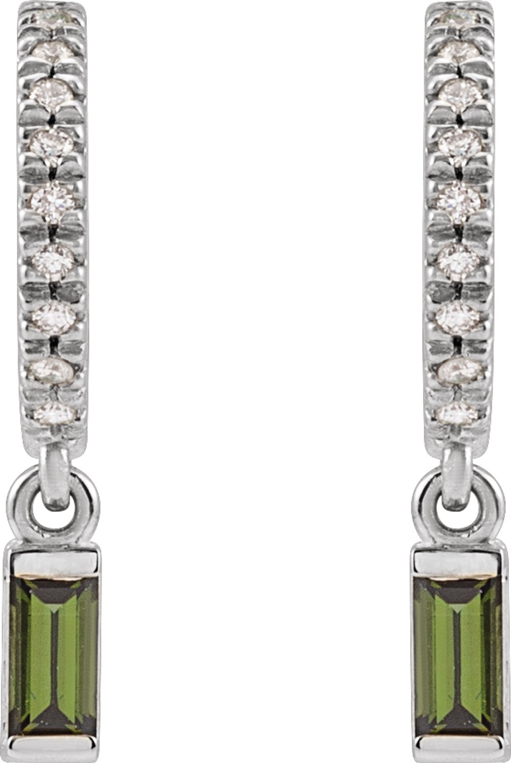 14K White Natural Green Tourmaline & .08 CTW Natural Diamond French-Set Hoop Earrings