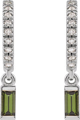 14K White Natural Green Tourmaline & .08 CTW Natural Diamond French-Set Hoop Earrings