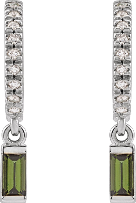 14K White Natural Green Tourmaline & .08 CTW Natural Diamond French-Set Hoop Earrings