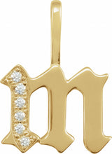 14K Yellow .06 CTW Natural Diamond Gothic Initial M Charm/Pendant