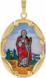 14K Yellow 25x19.5 mm Oval Hand Painted Porcelain St. Jude Medal