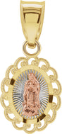 14K Yellow/Rose 11x9 mm Oval Our Lady of Guadalupe Pendant with Rhodium Plating