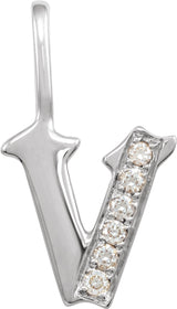 14K White .06 CTW Natural Diamond Gothic Initial V Charm/Pendant