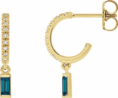 14K Yellow Natural London Blue Topaz & .08 CTW Natural Diamond French-Set Hoop Earrings