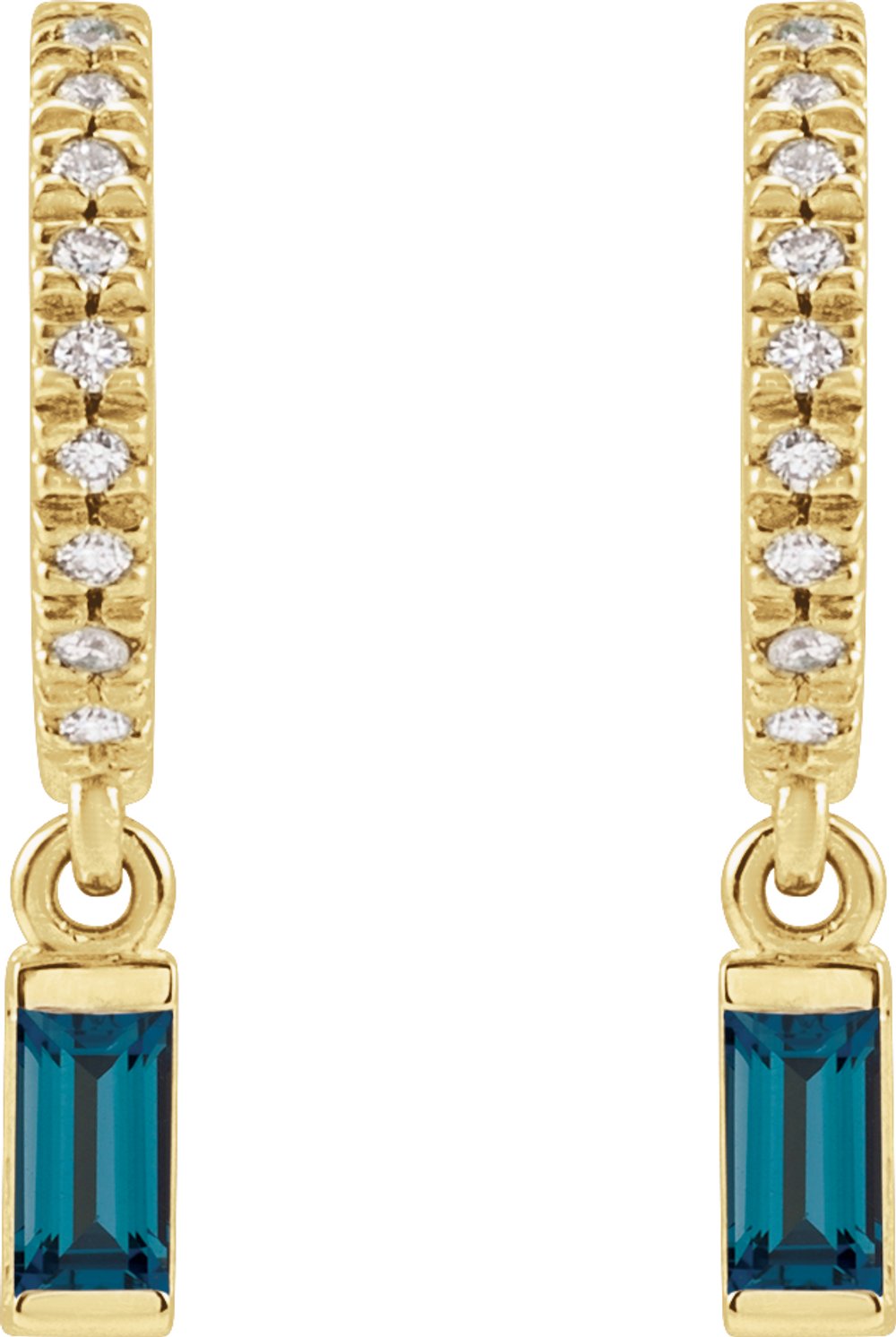 14K Yellow Natural London Blue Topaz & .08 CTW Natural Diamond French-Set Hoop Earrings