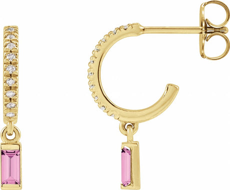 14K Yellow Natural Pink Sapphire & .08 CTW Natural Diamond French-Set Hoop Earrings