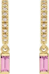 14K Yellow Natural Pink Sapphire & .08 CTW Natural Diamond French-Set Hoop Earrings