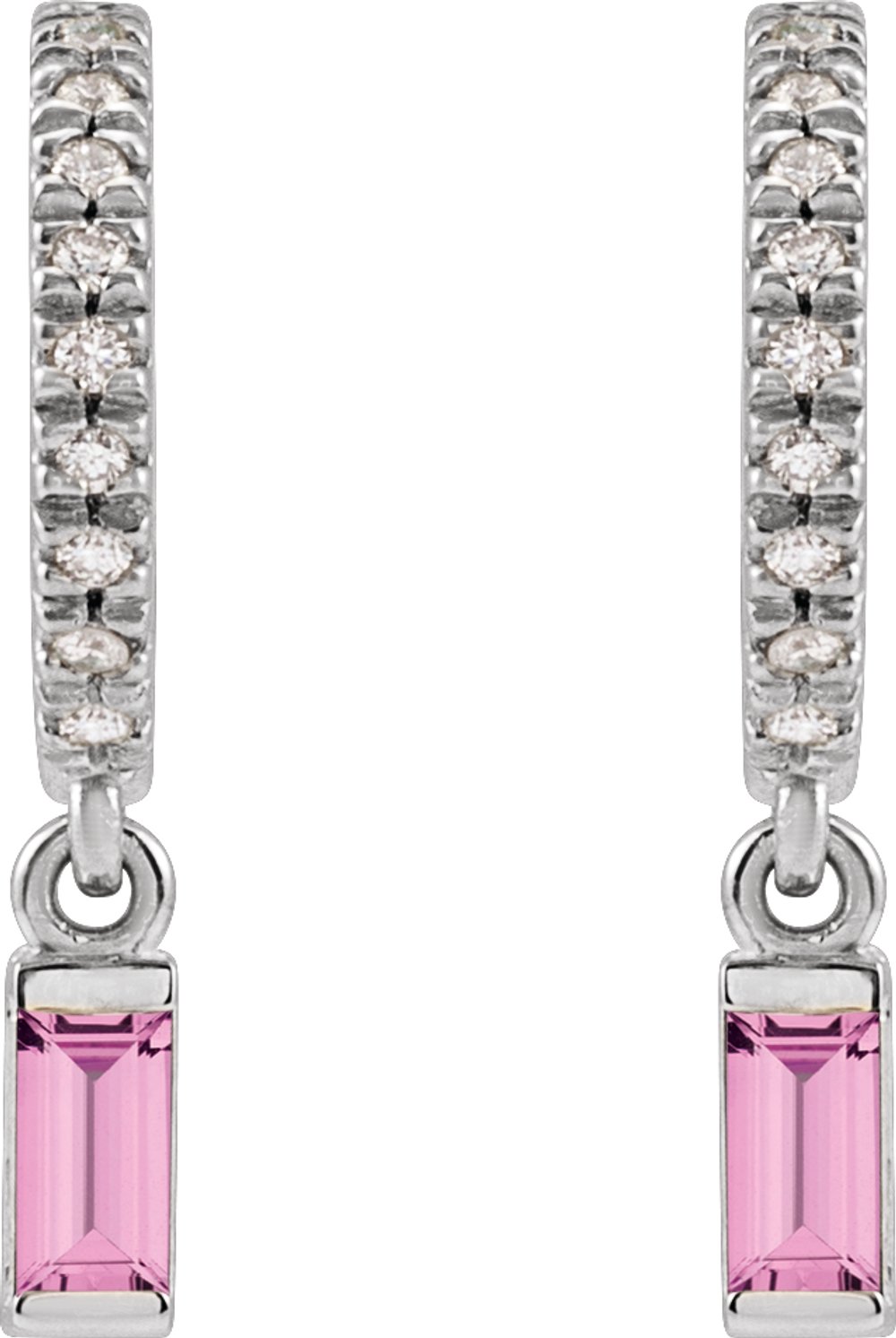 14K White Natural Pink Sapphire & .08 CTW Natural Diamond French-Set Hoop Earrings