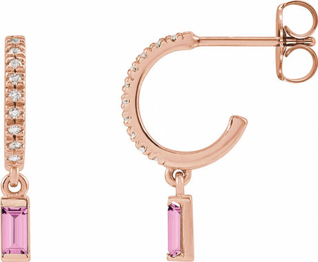 14K Rose Natural Pink Sapphire & .08 CTW Natural Diamond French-Set Hoop Earrings