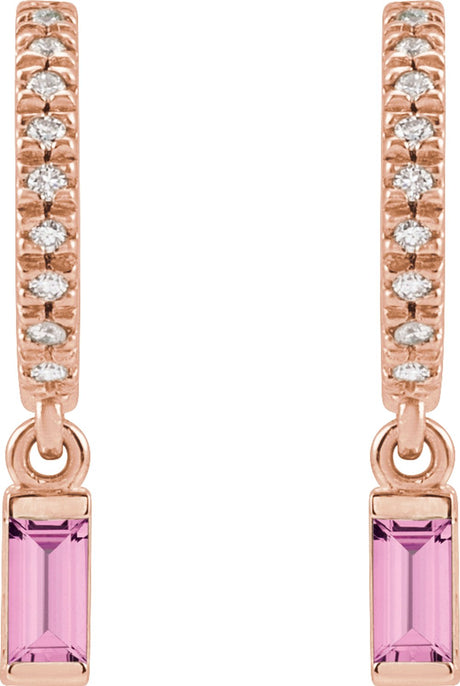 14K Rose Natural Pink Sapphire & .08 CTW Natural Diamond French-Set Hoop Earrings