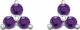 Sterling Silver Natural Amethyst Three Stone Earrings