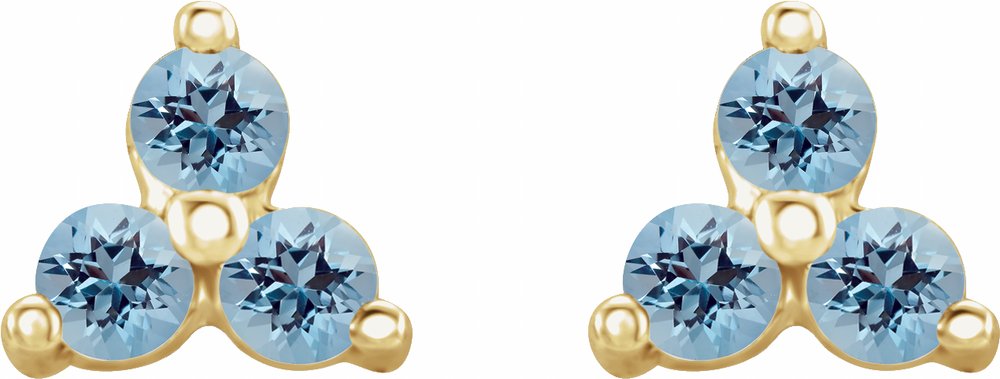 14K Yellow Gold Natural Aquamarine Three Stone Earrings