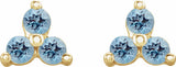 14K Yellow Gold Natural Aquamarine Three Stone Earrings