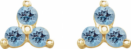 14K Yellow Gold Natural Aquamarine Three Stone Earrings