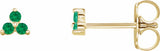 14K Yellow Gold Natural Emerald Three Stone Earrings
