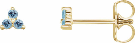 14K Yellow Gold Natural Aquamarine Three Stone Earrings
