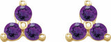 14K Yellow Gold Natural Amethyst Three Stone Earrings