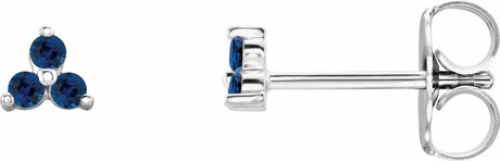 14K White Gold Natural Blue Sapphire Three Stone Earrings