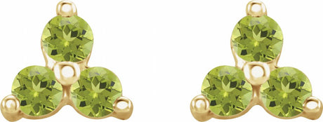 14K Yellow Gold Natural Peridot Three Stone Earrings