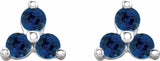 14K White Natural Blue Sapphire Three Stone Earrings