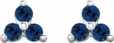 14K White Gold Natural Blue Sapphire Three Stone Earrings