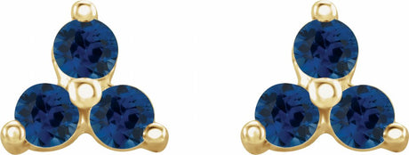 14K Yellow Natural Blue Sapphire Three Stone Earrings