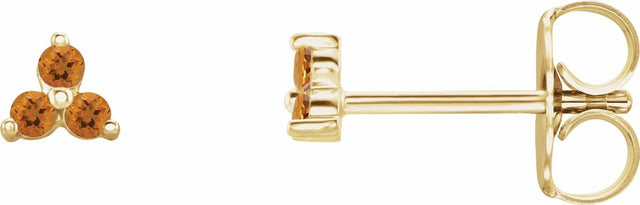 14K Yellow Gold Natural Citrine Three Stone Earrings