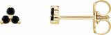 14K Yellow Gold Natural Black Spinel Three Stone Earrings