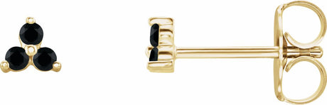 14K Yellow Gold Natural Black Spinel Three Stone Earrings