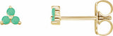 14K Yellow Gold Natural Chrysoprase Three Stone Earrings