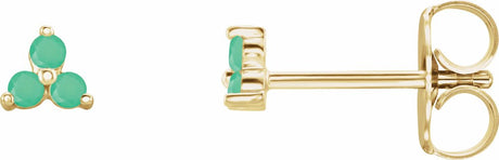 14K Yellow Gold Natural Chrysoprase Three Stone Earrings