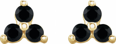 14K Yellow Natural Black Spinel Three Stone Earrings