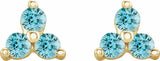 14K Yellow Natural Blue Zircon Three Stone Earrings