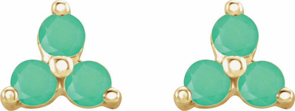 14K Yellow Natural Chrysoprase Three Stone Earrings