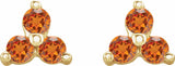 14K Yellow Natural Orange Garnet Three Stone Earrings