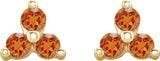 14K Yellow Gold Natural Spessartite Garnet Three Stone Earrings