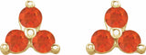 14K Yellow Natural Mexican Fire Opal Three Stone Earrings