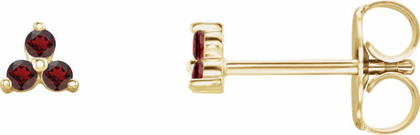 14K Yellow Gold Natural Mozambique Garnet Three Stone Earrings