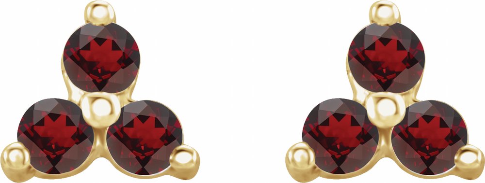 14K Yellow Natural Mozambique Garnet Three Stone Earrings